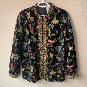 White Stag Multicolor Floral Jacket with Leopard Trim Size L (12/14)